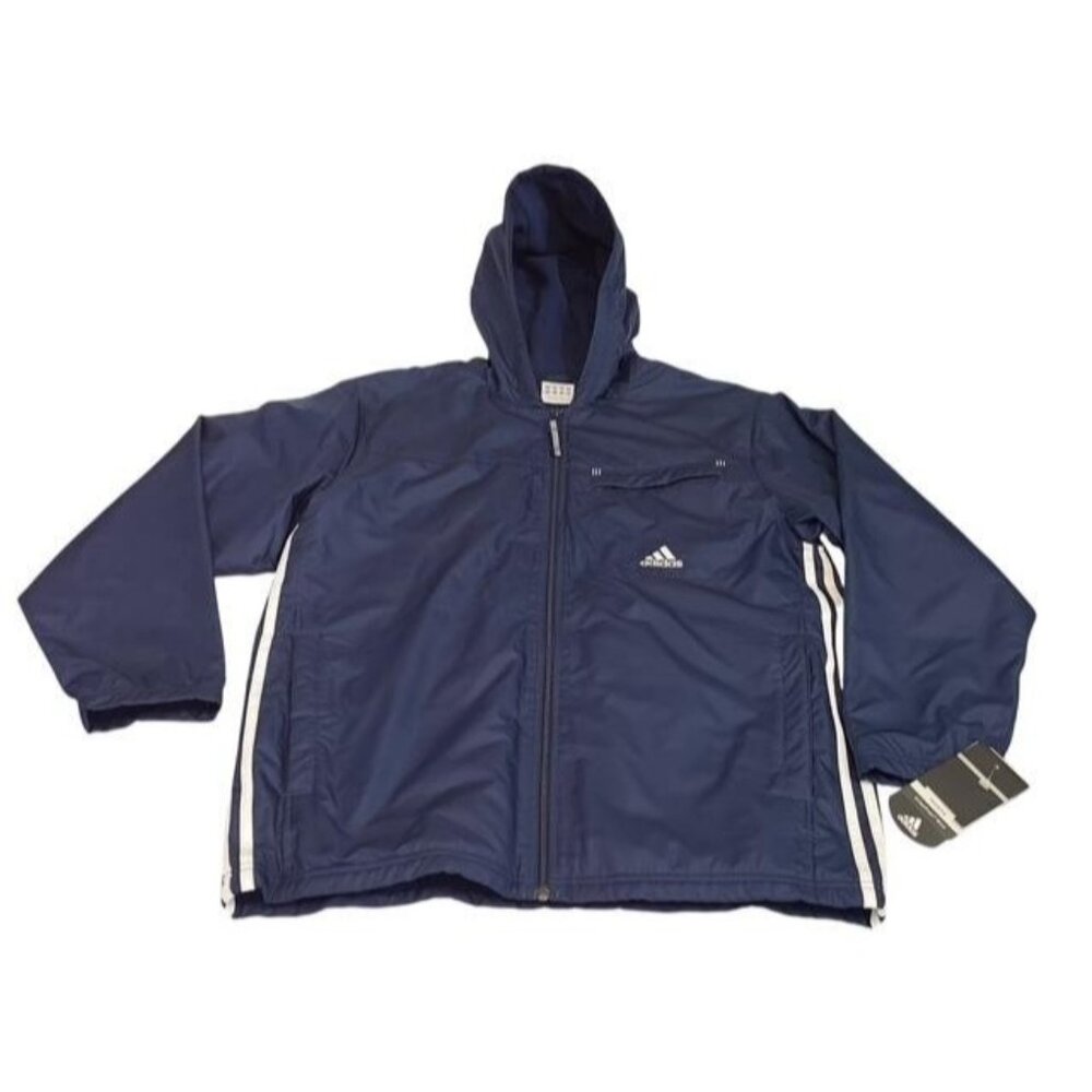 Adidas ClimaProof Wind Jacket Men’s S Blue Hooded Full Zip Training NWT